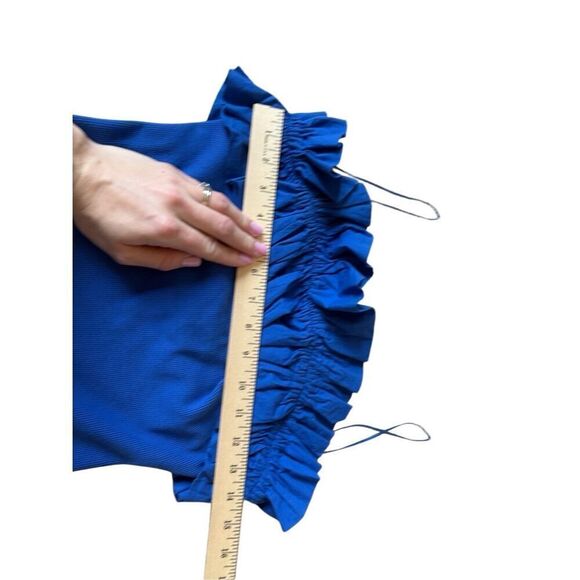 Anthropologie Maeve Poplin Ruffle Top strapless size M Blue - Picture 6 of 10